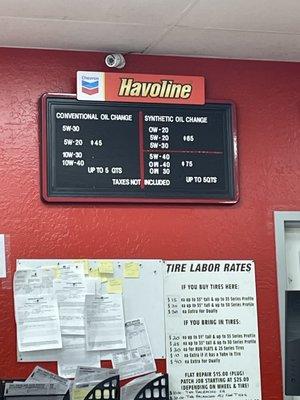 Pricing for oil change