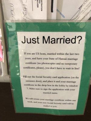 if you just get Married, you don't have to wait in line!!! I wish I knew this before I walked in!