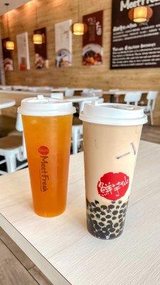 Boba milk tea and mango passion fruit tea