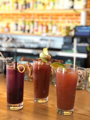 Blackberry jamboree, Deluxe Bloody Mary, MO Michelada