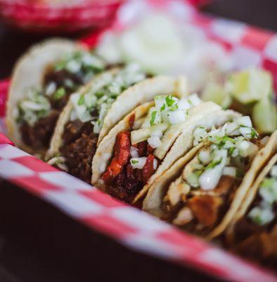 Tacos de la Abuela, Handmade tortilla, with your choice of meat, lime, cilantro & onion