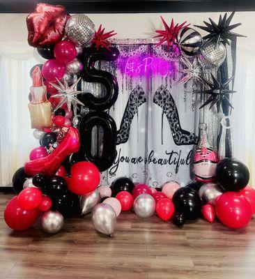 Having a 50th birthday party or any age, this glam classy, diva backdrop is a rental call for details.