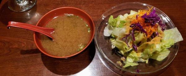 Miso Soup and Side Salad at Domo Sushi