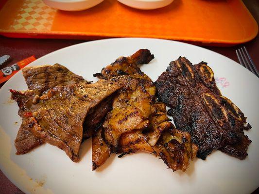 Flat steak, chicken, and beef ribs. So good!