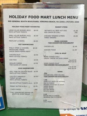 Lunch menu