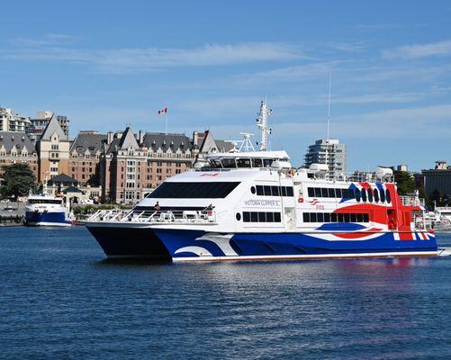 The Clipper V fast ferry in Victoria Harbor.