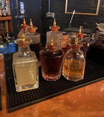 Cocktail ingredients in vintage glassware