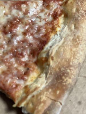 Flat, dry, cheap pizza with barely any sauce or cheese.