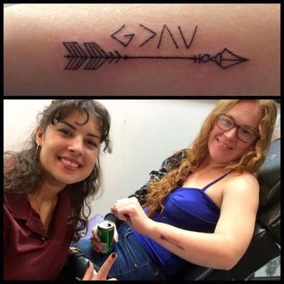 God is Greater Than Your Ups and Downs Arrow tattoo