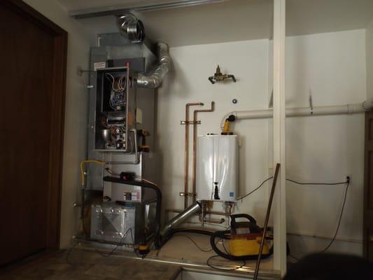 A furnace and tankless water heater installation