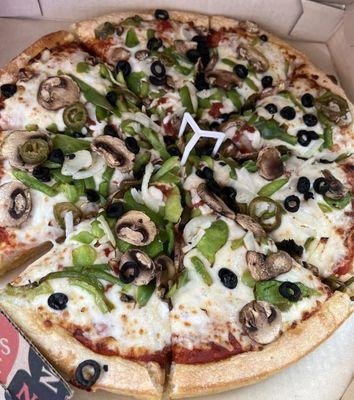 Veggie Lover's Pizza large, no tomatoes, add jalapeños