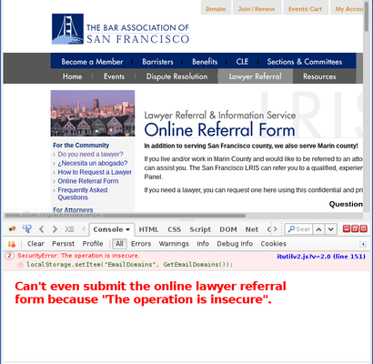 Online Referral Form submission error -- "The operation is insecure'.