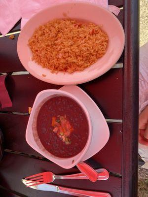 Sides of rice and black beans