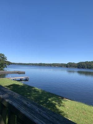 This a view of the lake from their patio dinning area