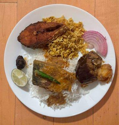 10. Bhuna Khichuri with Elish & 9. Shorshe Elish plate