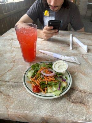 Side salad and strawberry lemonade