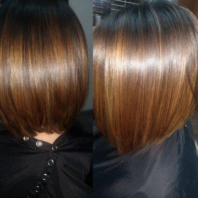 Soft carmel twist Bayalage used with Organic haircolor.