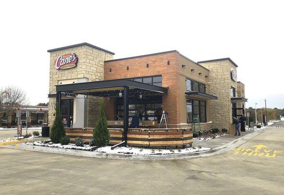 Restaurant Exterior, Patio, and Drive-thru Lane