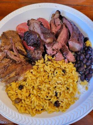 Brisket, Grilled Pork Sausage, Steak w/Rice and Beans