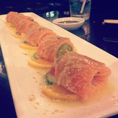 The "mamma mia" - salmon on orange peels. My favorite salmon sashimi!