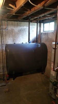 Installed and relocated oil tank to the front of the house for a customer in Farmington. New oil line and filter as well.