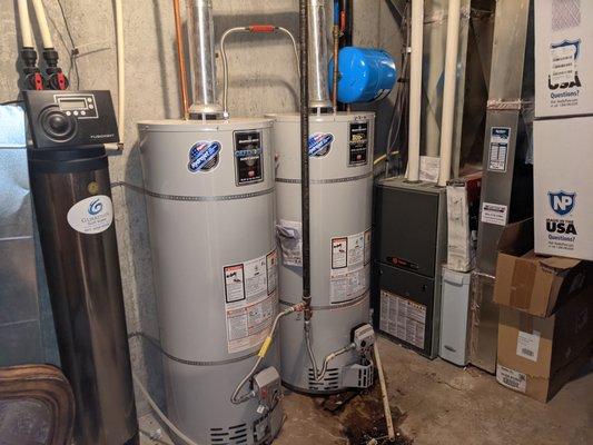 Dual water heater, water softener combo