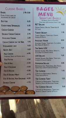 Bagel menu 4/22/23