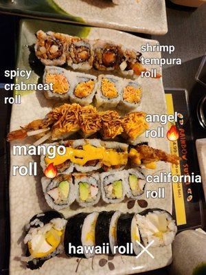 Hawaii roll wasn't that great. Mango and angel rolls were the best ones on this spread.