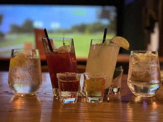 Left to right: H20, birdie thyme, Han tequila shots, the gimme, H20