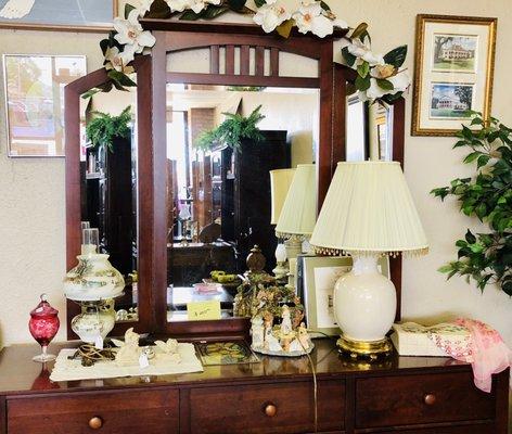 Solid Art Deco style wood dresser w mirror for only $250...these are heirloom pieces to hand down to your children.