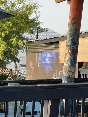 Video feed of the live band so folks on the patio can see. Check out the Trump 2024 flag!!! Just one of at least four.