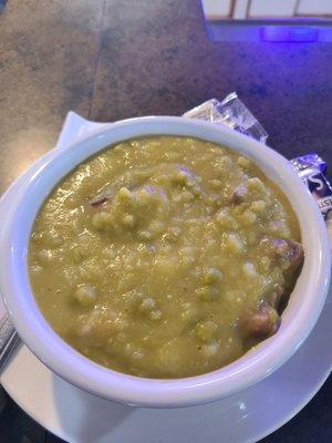 Split pea soup with ham. It was delicious. They make their soups daily from scratch. "We have a lady who comes in daily to make soup"