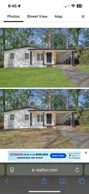 Photos edited to include a fake lawn, realtor uploaded unedited photos along side the fakes.