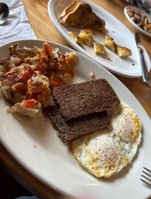 Eggs, Scrapple, Home Fries and French Toast