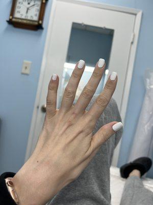 White gel manicure done by Diane