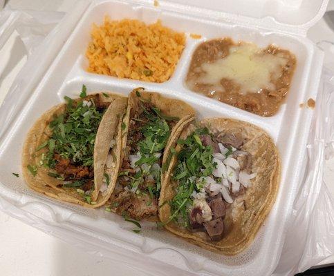 Taco platter with carne asada, lengua, and steak