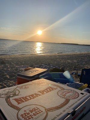 NICOLA Pizza picnic at sunset. Perfect