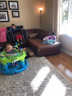 Had to move the children seats , and baby bouncer off the floor because it was not there job, so the wood floor could be cleaned properly.