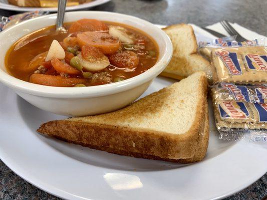 Veg Beef Soup w grilled cheese $5.50