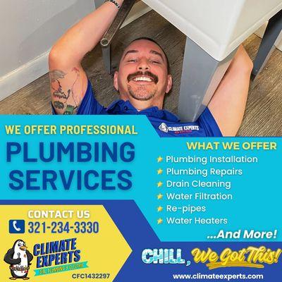 Climate Experts offers a full array of residential plumbing services in Melbourne, Palm Bay, Viera and surrounding areas.