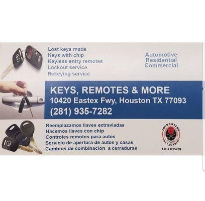 Keys remotes and more's business card!