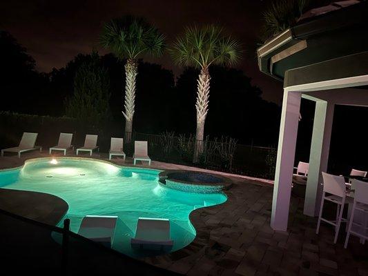 Pool at night with pool lights