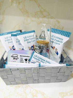 My personalized basket of promotional gift items designed by Claudia of Persona 310 Sweet Shop