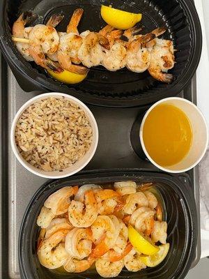 Garlic Shrimp Skewers and Garlic Shrimp Scampi w| rice and lemon