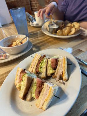 Club sandwich and wrap with homemade chips