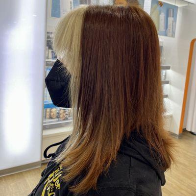 Copper and bright blonde color blocking