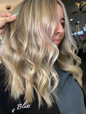 Caramel balayage with soft money piece