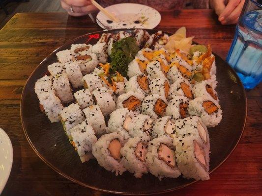 Veggie and traditional sushi rolls.