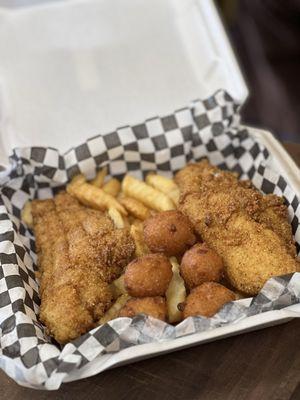 Fried catfish plate, brought over fresh from New Orleans!