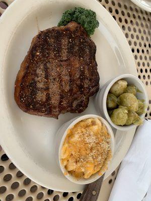 Ribeye sprouts Mac n cheese